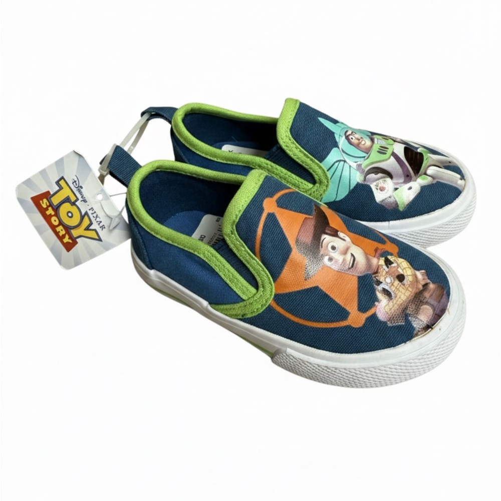 NWT Disney Pixar Toy Story Woody Buzz Lightyear Boys Canvas Slip On Shoes Size 6